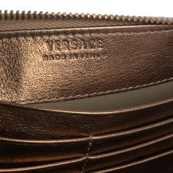 Pre Owned Versace Grey Barocco Print Coated Canvas Zip Around Wallet  