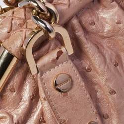 Pre Owned Versace Peach Ostrich Embossed Leather Madonna Satchel