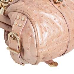 Pre Owned Versace Peach Ostrich Embossed Leather Madonna Satchel