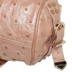 Pre Owned Versace Peach Ostrich Embossed Leather Madonna Satchel
