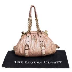 Pre Owned Versace Peach Ostrich Embossed Leather Madonna Satchel