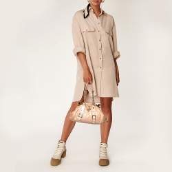 Pre Owned Versace Peach Ostrich Embossed Leather Madonna Satchel