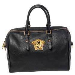 Pre Owned Versace Black Leather Medusa Boston Bag