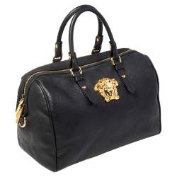 Pre Owned Versace Black Leather Medusa Boston Bag