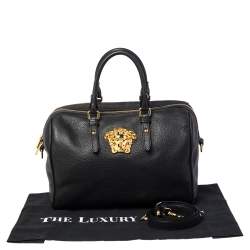 Pre Owned Versace Black Leather Medusa Boston Bag