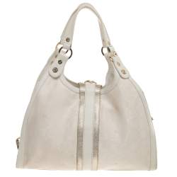Versace White Signature Canvas And Leather Buckle Hobo