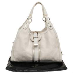 Versace White Signature Canvas And Leather Buckle Hobo