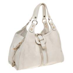 Versace White Signature Canvas And Leather Buckle Hobo
