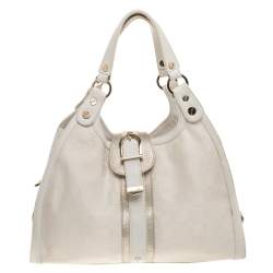 Versace White Signature Canvas And Leather Buckle Hobo