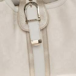 Versace White Signature Canvas And Leather Buckle Hobo