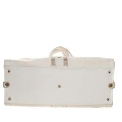 Versace White Signature Canvas And Leather Buckle Hobo