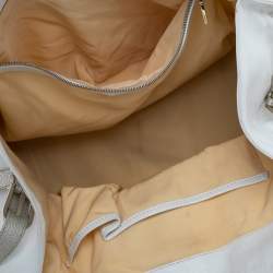 Versace White Signature Canvas And Leather Buckle Hobo