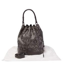Pre Owned Versace Grey Barocco Heritage Coated Canvas And Leather Drawstring Bucket Bag