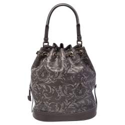 Pre Owned Versace Grey Barocco Heritage Coated Canvas And Leather Drawstring Bucket Bag
