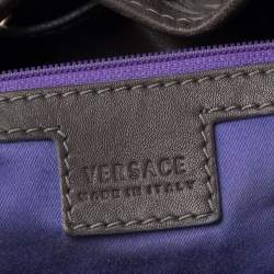 Pre Owned Versace Grey Barocco Heritage Coated Canvas And Leather Drawstring Bucket Bag