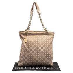 Pre Owned Versace Dark Beige Signature Fabric and Leather Chain Tote
