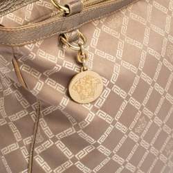 Pre Owned Versace Dark Beige Signature Fabric and Leather Chain Tote