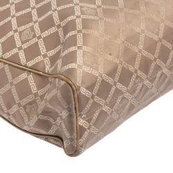 Pre Owned Versace Dark Beige Signature Fabric and Leather Chain Tote