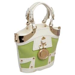 Pre Owned Versace Green/White Patent Leather And Canvas Tote