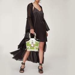 Pre Owned Versace Green/White Patent Leather And Canvas Tote