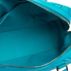 Pre Owned Versace Turquoise Printed Coated Canvas and Leather Zip Boston Bag
