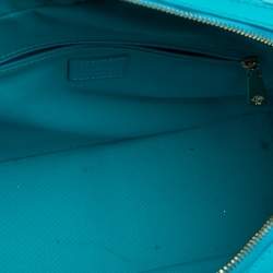Pre Owned Versace Turquoise Printed Coated Canvas and Leather Zip Boston Bag