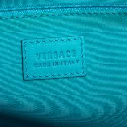 Pre Owned Versace Turquoise Printed Coated Canvas and Leather Zip Boston Bag
