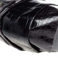 Pre Owned حقيبة ساتشل فرساتشي جلد بنقشة التمساح أسود