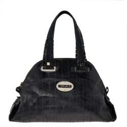 Pre Owned Versace Black Leather Zip Satchel