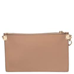 Pre Owned Versace Beige Leather Medusa Wristlet Clutch