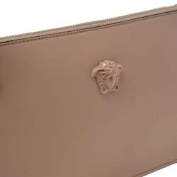 Pre Owned Versace Beige Leather Medusa Wristlet Clutch
