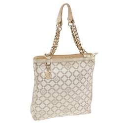 Pre Owned حقيبة كتف فيرساتشي كانفاس وجلد بيج