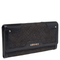 مملوكة مسبقًا Versace Black Monogram Canvas and Leather Wallet on Chain