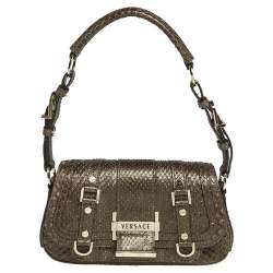 Pre Owned Versace Brown Python Small Flap Shoulder Bag