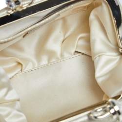 Pre Owned Versace Metallic Gold Leather Kiss Lock Chain Pochette