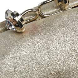 Pre Owned Versace Metallic Gold Leather Kiss Lock Chain Pochette