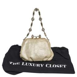 Pre Owned Versace Metallic Gold Leather Kiss Lock Chain Pochette