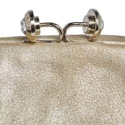 Pre Owned Versace Metallic Gold Leather Kiss Lock Chain Pochette