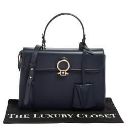 Versace Navy Blue/Orange Leather And Suede DV One Top Handle Bag