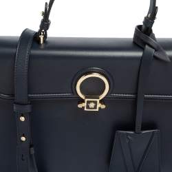 Versace Navy Blue/Orange Leather And Suede DV One Top Handle Bag