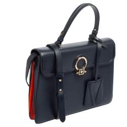 Versace Navy Blue/Orange Leather And Suede DV One Top Handle Bag