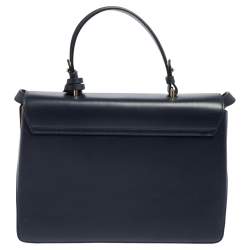 Versace Navy Blue/Orange Leather And Suede DV One Top Handle Bag