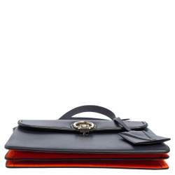 Versace Navy Blue/Orange Leather And Suede DV One Top Handle Bag