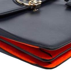 Versace Navy Blue/Orange Leather And Suede DV One Top Handle Bag