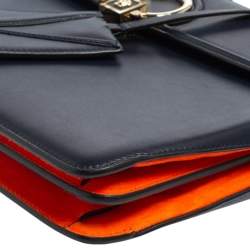 Versace Navy Blue/Orange Leather And Suede DV One Top Handle Bag