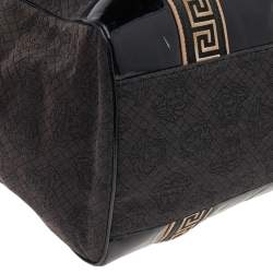 Pre Owned Versace Black Canvas And Patent Leather Tote