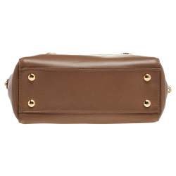 Pre Owned حقيبة يد فيرساتشي ميدالية ميدوسا جلد بيج داكن صغيرة