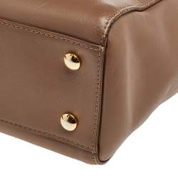 Pre Owned حقيبة يد فيرساتشي ميدالية ميدوسا جلد بيج داكن صغيرة