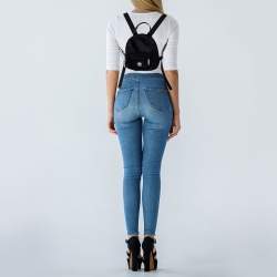 Pre Owned Versace Black Nylon and Leather Trim Mini Medusa Backpack