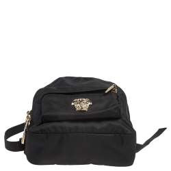 Pre Owned Versace Black Nylon and Leather Trim Mini Medusa Backpack